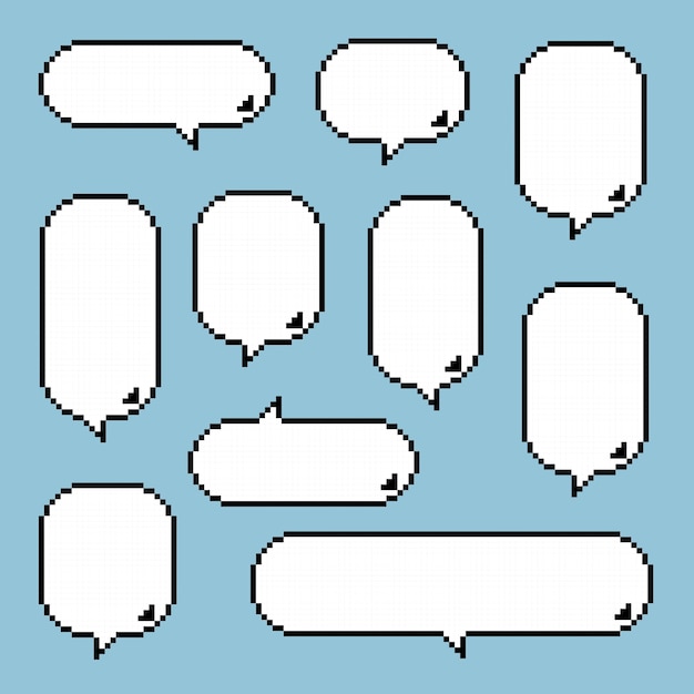 colección de juegos retro 8bit pixel habla burbuja globo diseño plano color negro y blanco