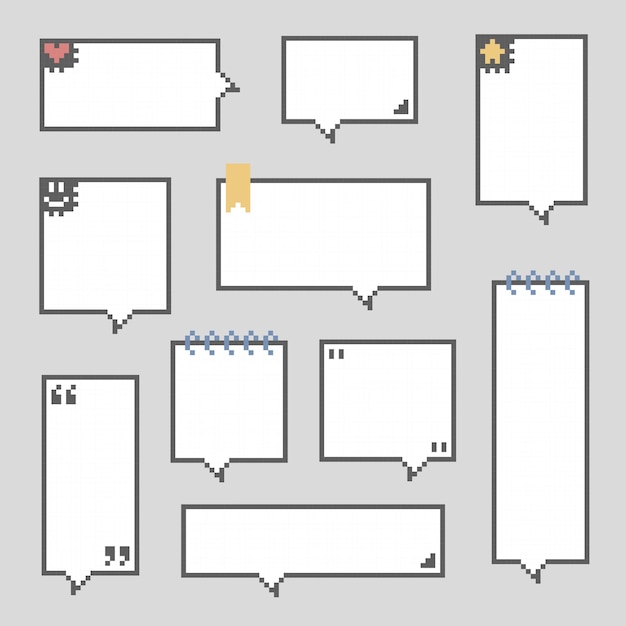 colección de juegos retro 8bit pixel habla burbuja globo diseño plano ilustración vectorial
