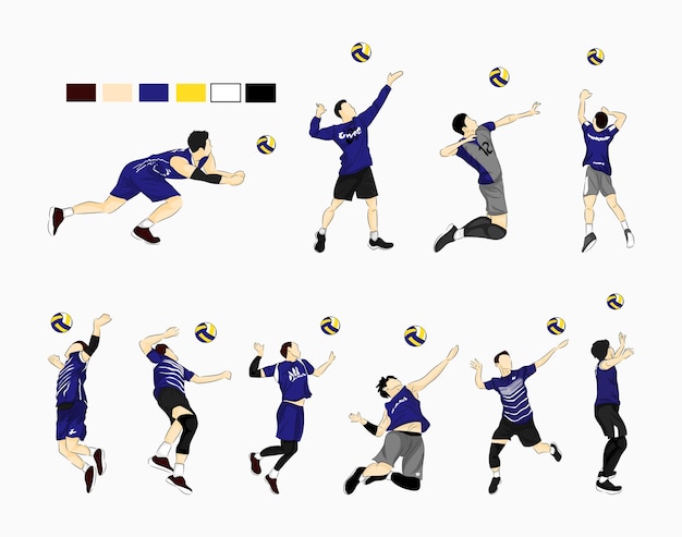 Colección de jugadores de voleibol plano vectorial