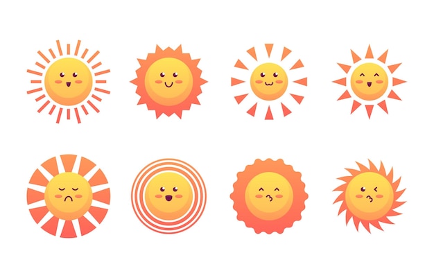 una colección de juguetes de sol y sol de dibujos animados