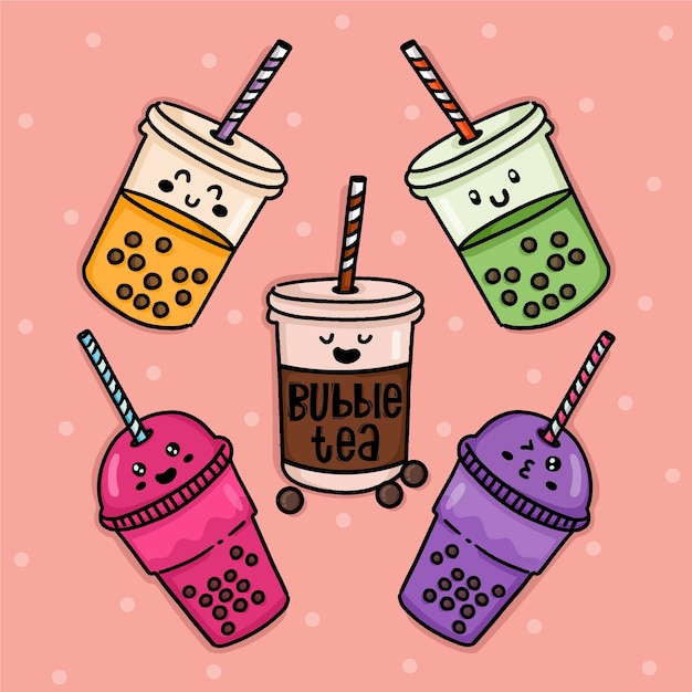 Vector colección kawaii design bubble tea