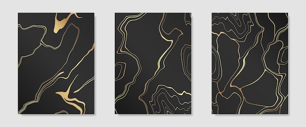 Colección de kintsugi dorado sobre plantillas de diseño de portada de fondo oscuro