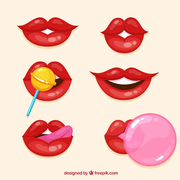 Colección de labios con colores diferentes
