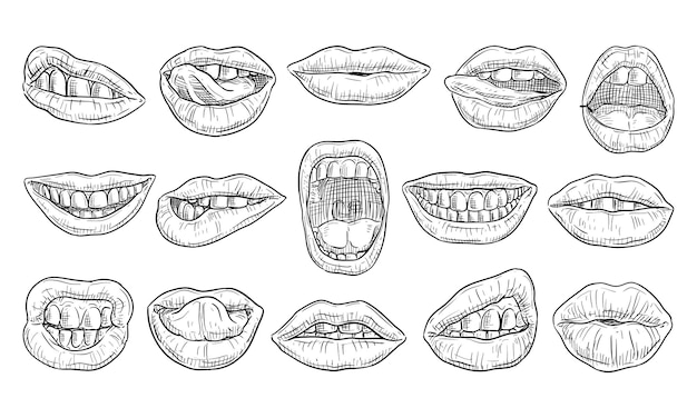 Colección de labios dibujados a mano