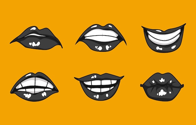 Colección de labios de dibujos animados con diferentes expresiones
