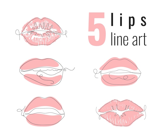 Colección de labios en estilo one line