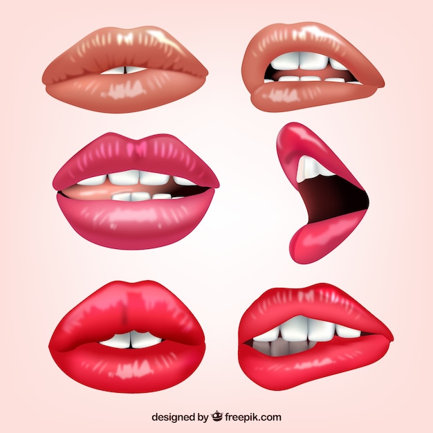 Vector colección de labios femeninos con diferentes expresiones