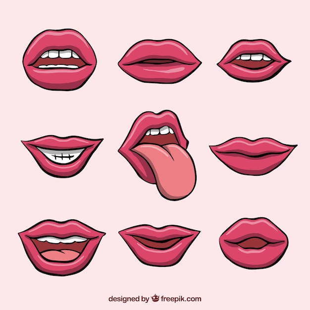 Vector colección de labios femeninos con estilo de 2d