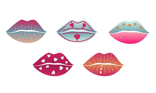 colección de labios femeninos. Ilustración de vector de labios de mujer sexy. Sonríe, besa.