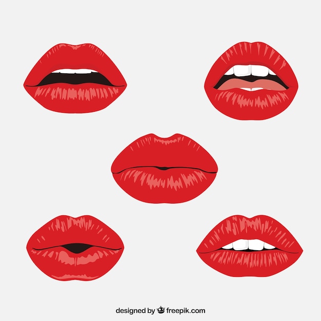 Colección de labios rojos con diseño plano