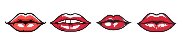 Colección de labios rojos ilustración vectorial de labios de mujer aislado sobre fondo blanco
