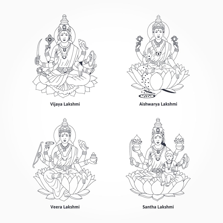Vector colección de lakshmi matha avatar divino dios hindú