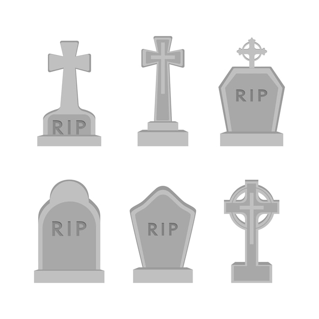 Colección de lápidas vectoriales. ilustración de monumentos graves en estilo minimalista plano.