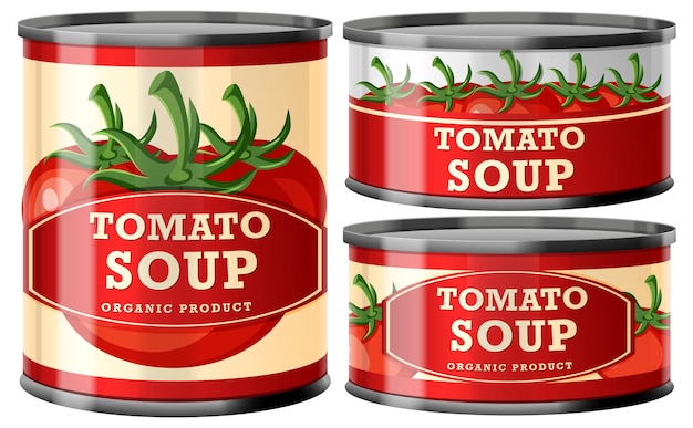 Colección de latas de comida de sopa de tomate