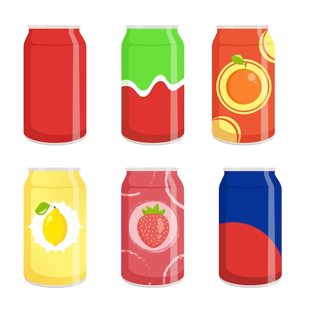 Colección de latas de refresco. ilustración vectorial