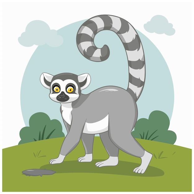 Colección de lémures exóticos lindos y divertidos aislados sobre un fondo blanco Conjunto de adorables animales tropicales o primates Ilustración vectorial colorida de dibujos animados planos