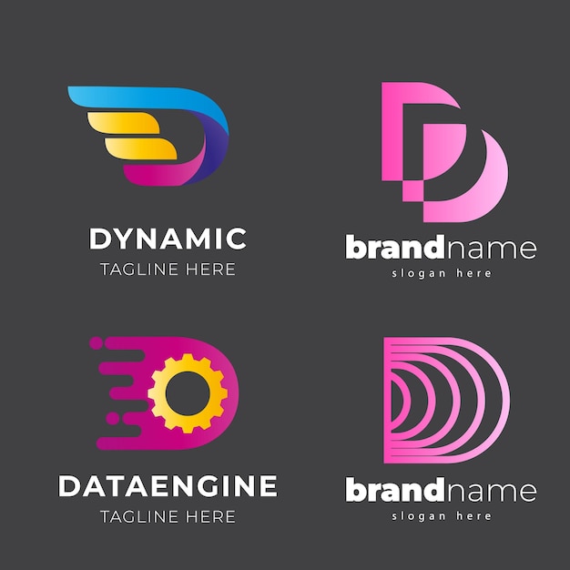 Colección de la letra D de la tecnología plantilla de diseño del logotipo Símbolo de iniciales para la creación de empresas Arti