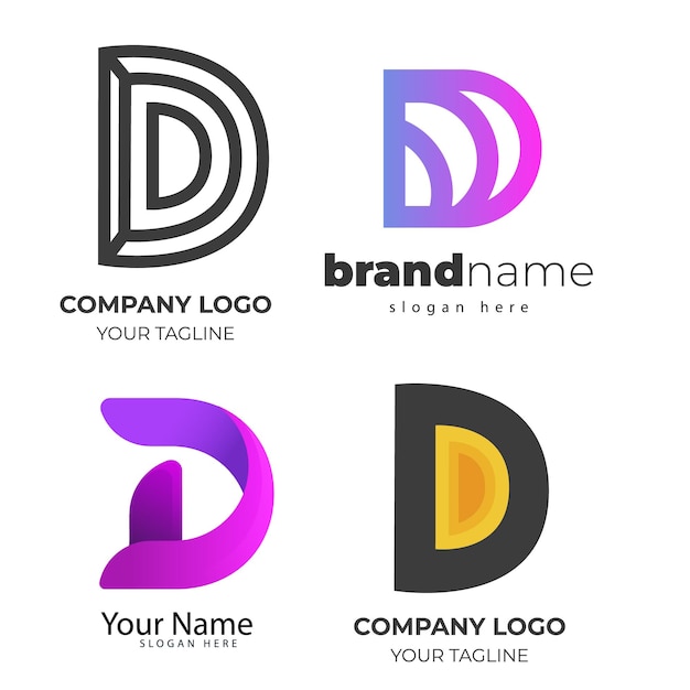 Colección de la letra D de la tecnología plantilla de diseño del logotipo Símbolo de iniciales para la creación de empresas Arti