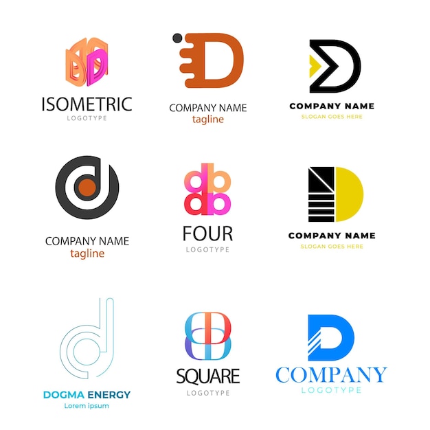 Colección de la letra D de la tecnología plantilla de diseño del logotipo Símbolo de iniciales para la creación de empresas Arti