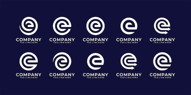 Colección de letra e en el logotipo del monograma circular