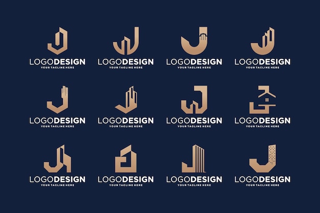 Colección de la letra inicial J con el símbolo de bienes raíces Colección de diseño del logotipo del edificio