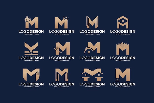 Colección de la letra inicial M con el símbolo de bienes raíces Colección de diseño de logotipo del edificio