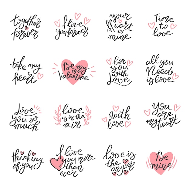 Colección de letras de amor dibujadas a mano