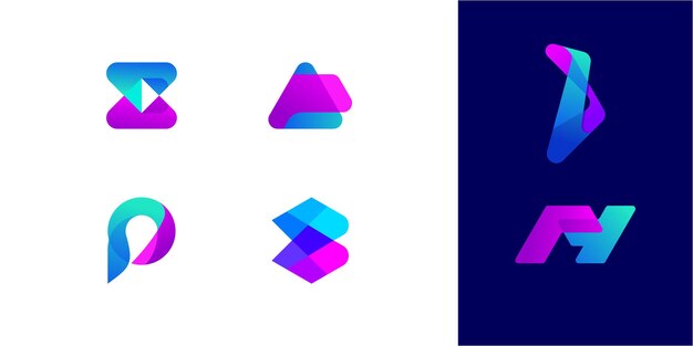 Una colección de letras B creativas y otras con inspiración colorida. por lujo, elegancia, tecnología