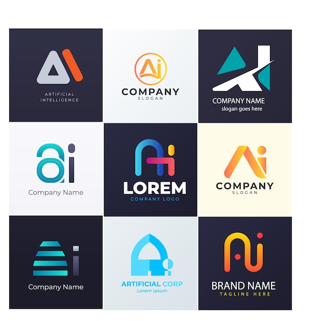 Colección de letras creativas Diseño de logotipo de IA Diseño de íconos vectoriales abstractos Ilustración