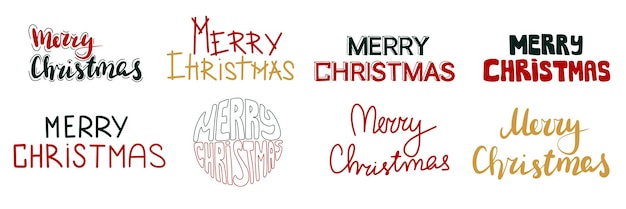 Colección de letras de Feliz Navidad Conjunto de dibujado a mano de texto de Feliz Navidad Vector