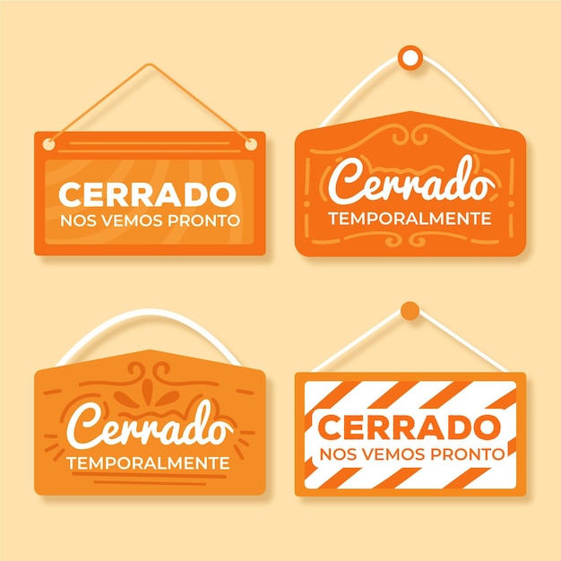 Vector colección de letreros de cerrado plano