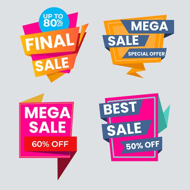 una colección de letreros coloridos con las palabras venta final