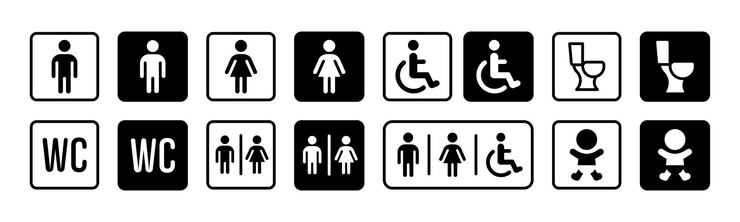 Vector colección de letreros de inodoro hombre y mujer inodoro público unisex ilustración vectorial