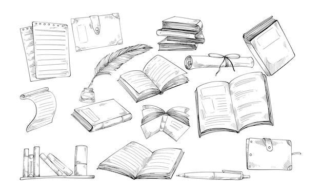 colección de libros de lectura dibujados a mano