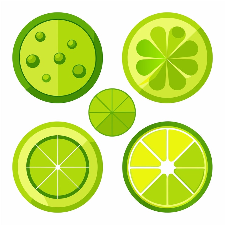 Vector una colección de limones y limas con un fondo verde