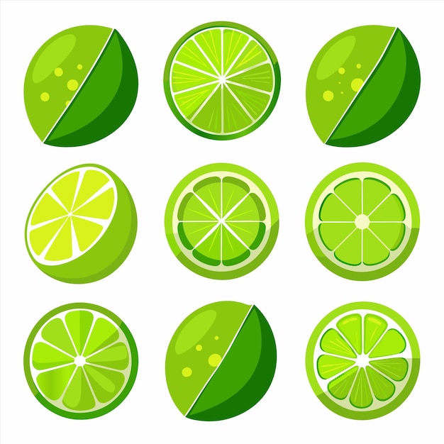 una colección de limones y limas con un fondo verde