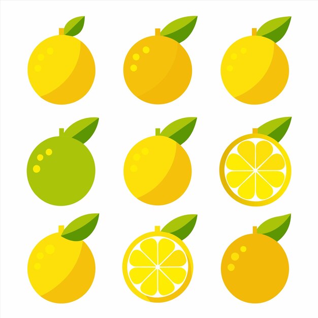 una colección de limones y limones con diferentes colores