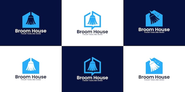una colección de limpiadores inspiradores en el diseño del logotipo de la casa de escoba y casas limpias