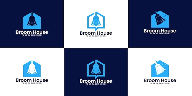 Una colección de limpiadores inspiradores en el diseño del logotipo de la casa de escoba y casas limpias