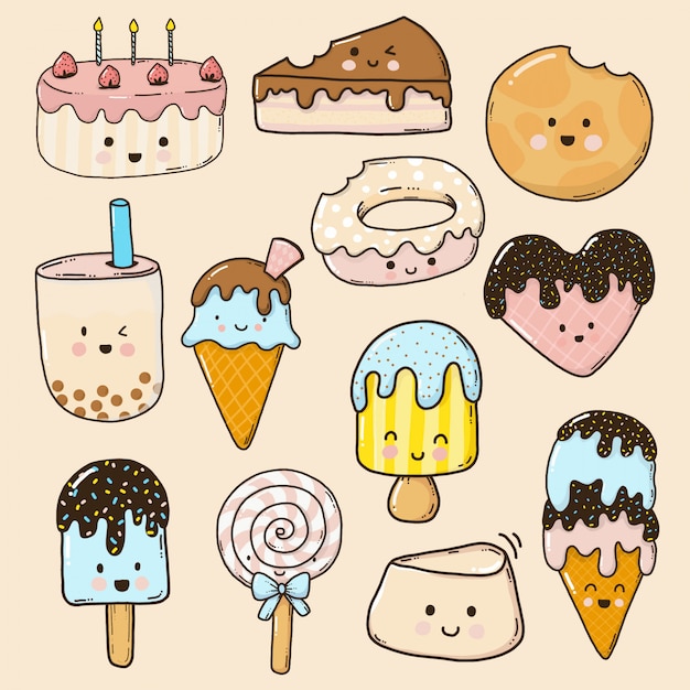 Colección linda de dibujos animados de postre para niños