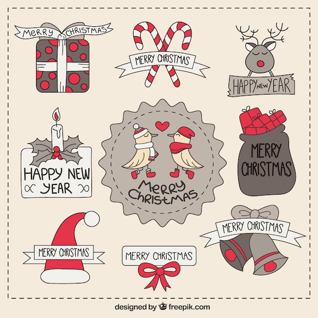 Vector colección linda de etiquetas de navidad esbozadas