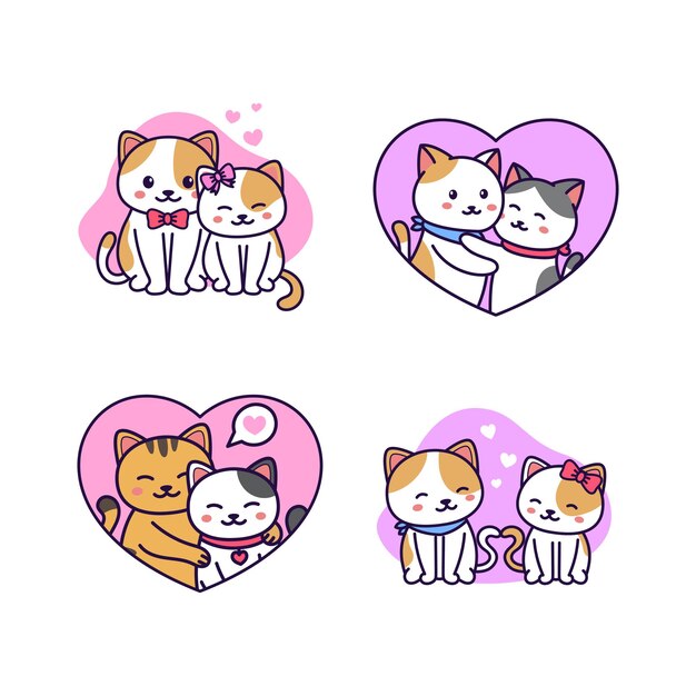 colección de linda pareja de gatos