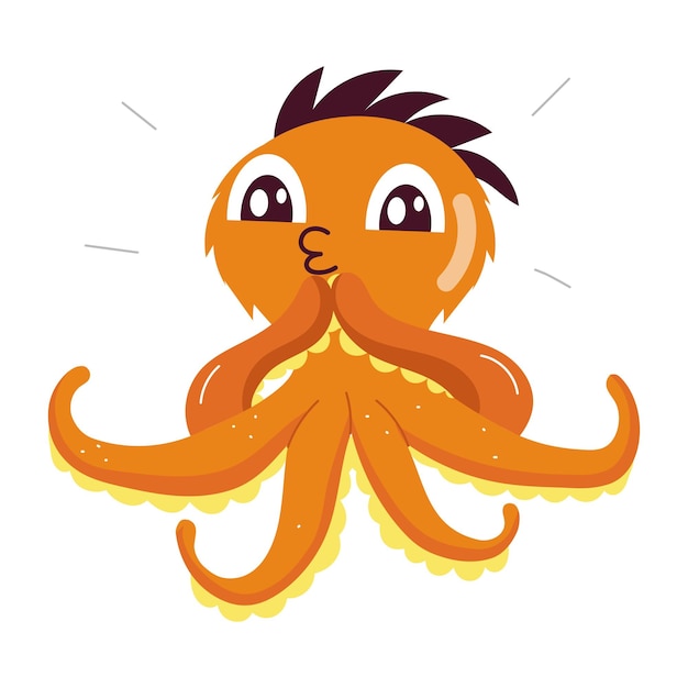Colección linda de pegatinas planas de la mascota del pulpo