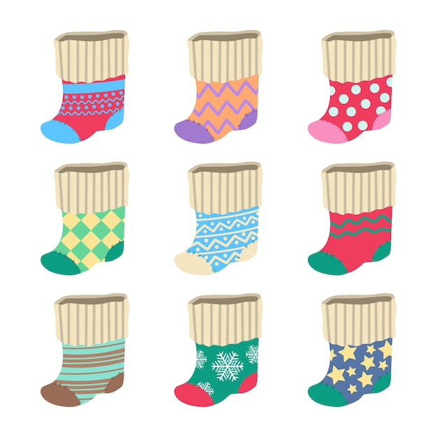 Colección de lindas y coloridas medias navideñas.