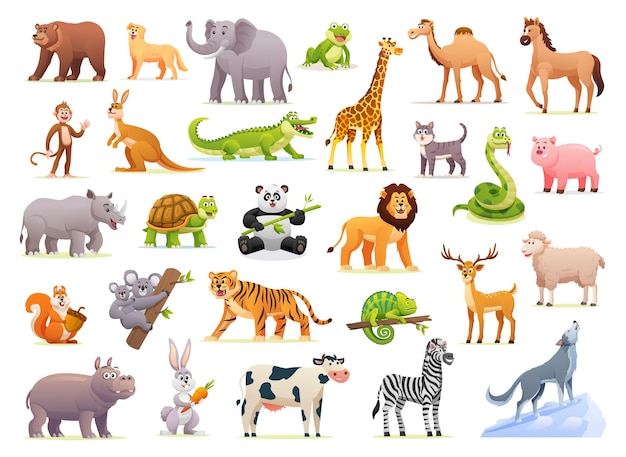 Vector colección de lindas ilustraciones de animales salvajes