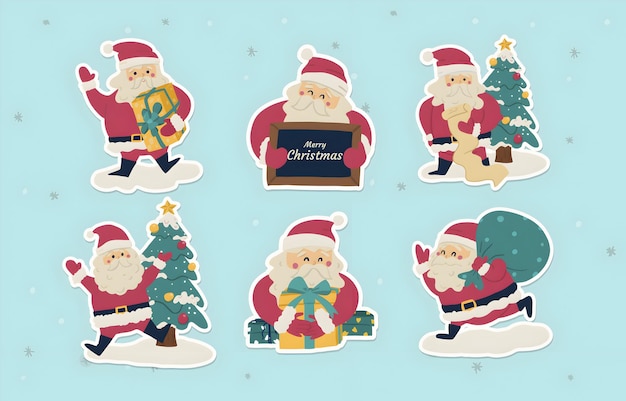 Colección de lindas ilustraciones de pegatinas de Papá Noel para la Navidad
