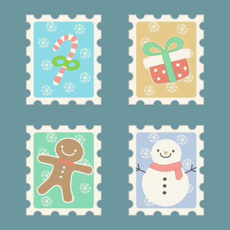 colección de lindas ilustraciones de sellos navideños 1