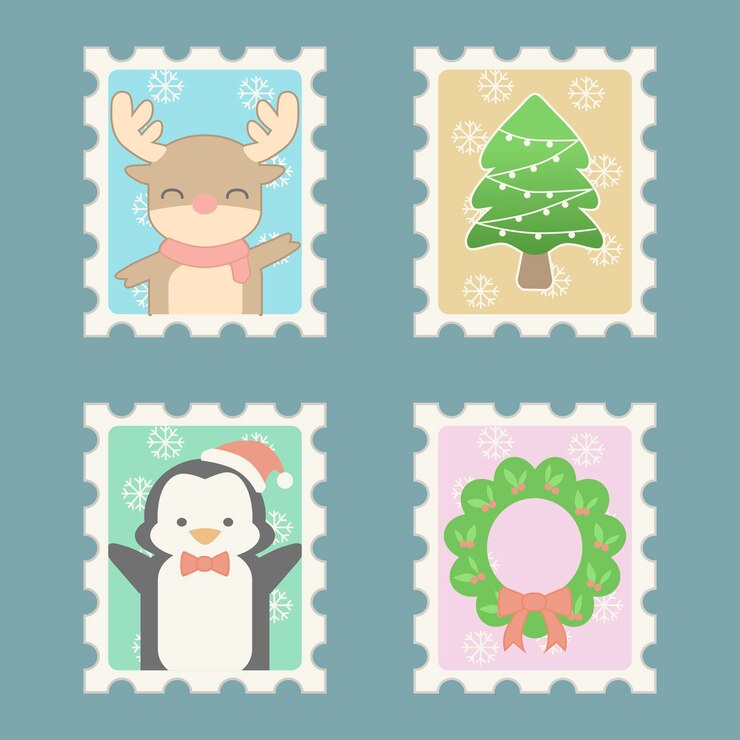 colección de lindas ilustraciones de sellos navideños 2