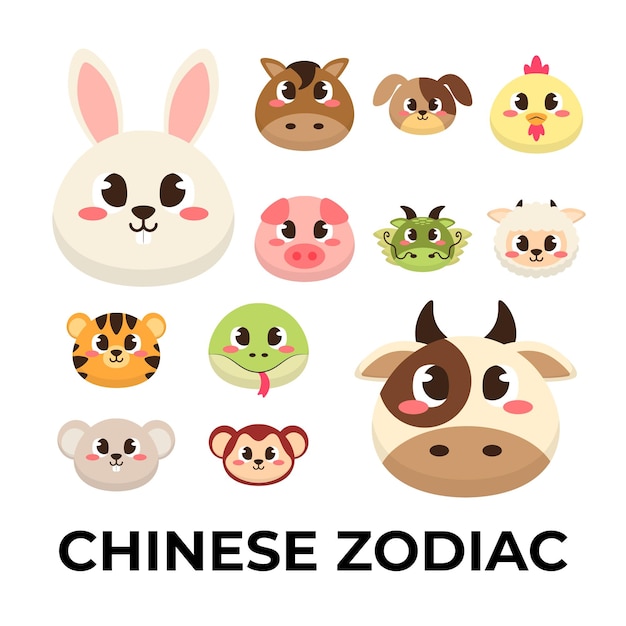 Colección de lindas ilustraciones de los signos del zodiaco chino