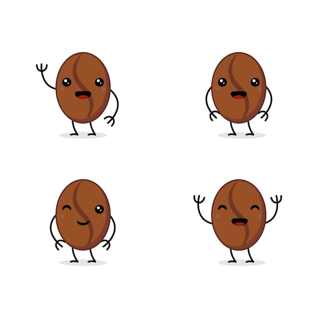 Colección de lindas ilustraciones de vectores de mascotas de personajes de granos de café ideales para niños con concepto de bebida y más